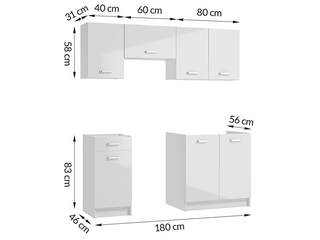 Obrázek 3 produktu Kuchyňská sestava First, blok 180 cm, 5 skříněk, bílá/bílá lesk