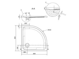 Obrázek 2 produktu Vanička sprchová Tako 80x80x4 cm, čtvrtkruh R550, akrylátová