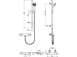 Obrázek 1 produktu Sprchový set Fit s termobaterií, tyč 65cm, sprcha 85,5mm, hadice 150 cm, chrom