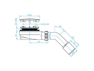 Obrázek 1 produktu Sifon vaničkový 90 extra nízký, koleno 45° Ø 40/50, plast/ inox