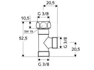 Obrázek 2 produktu T-kus 3/8" SCHELL, s otočnou matkou, chrom