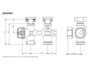 Obrázek 2 produktu Připojení středové Honeywell 1/2", M30x1,5 bílé, termostatické, univerzál