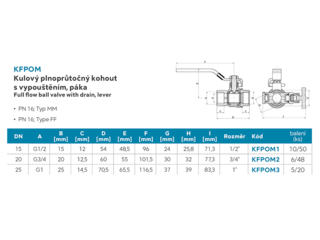 Obrázek 1 produktu Kohout kulový 1/2" MM s vypouštěním, páka, plnoprůtočný