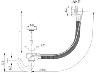 Obrázek 1 produktu Sifon vanový 60, automat komplet, kov, Metal Grey, lesklý