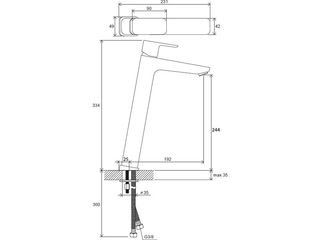 Obrázek 3 produktu Baterie umyvadlová 10° Free, 330 mm bez výpusti, chrom