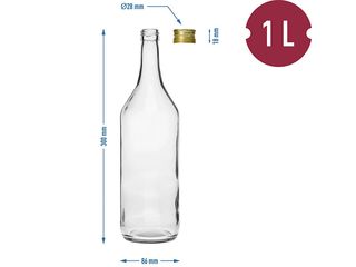 Obrázek 1 produktu Láhev kulatá, hladká + zátka, 1000 ml, 4 ks