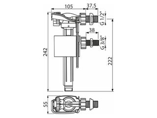 Obrázek 1 produktu Ventil napouštěcí univerzální 3/8"/1/2" boční, plastový závit