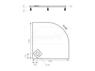 Obrázek 1 produktu Vanička sprchová čtvrtkruhová LUX 900x900 mm, R550, bez nožiček