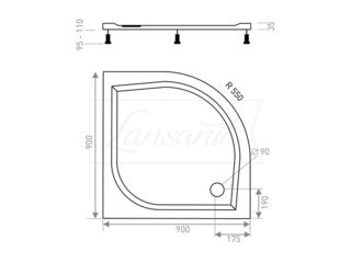 Obrázek 1 produktu Kout sprchový čtvrtkruh Vati 900x900, černá, čiré sklo, včetně vaničky, levý odpad