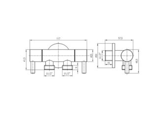 Obrázek 1 produktu Ventil rohový dvojitý 1/2" x 2x 1/2" s bidetovou sprchou, chrom
