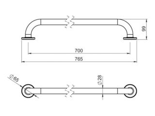 Obrázek 1 produktu Madlo rovné 700 mm, s krytkami, kartáčovaná nerez