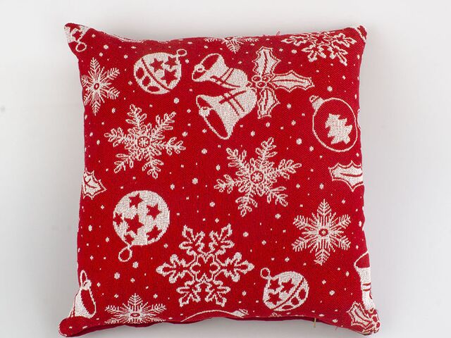 Obrázek produktu Návlek na polštář, červený s bílými vločkami a zvonečky 40x40 cm, 10/100