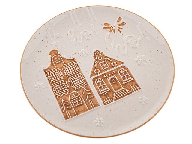 Obrázek produktu Talíř servírovací keramický, bílý s béžovými domky, pr. 26, 4/24