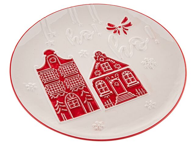 Obrázek produktu Talíř servírovací keramický, bílý s červenými domky, pr. 26, 4/24