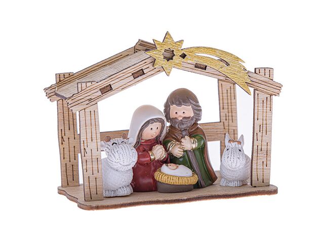 Obrázek produktu Betlém polyresin s dřevěným domkem SMM24006 7,2x9,5x6cm