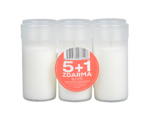 Obrázek produktu Svíčka hřbitovní parafínová, vklad 80g, bílá, 5+1ks