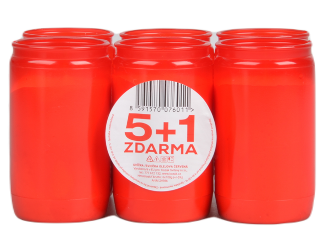 Obrázek produktu Svíčka hřbitovní olejová, vklad 100g, červená, 5+1ks