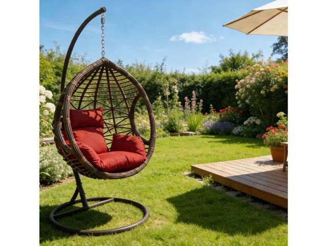 Obrázek produktu Křeslo závěsné OTELO hnědé DJ658, červený polstr BX1022