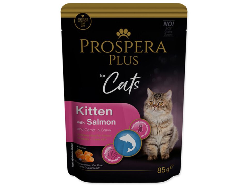 Kapsička Prospera Plus Kitten, Salmon, Carrot 85g. EAN: 8595681849298