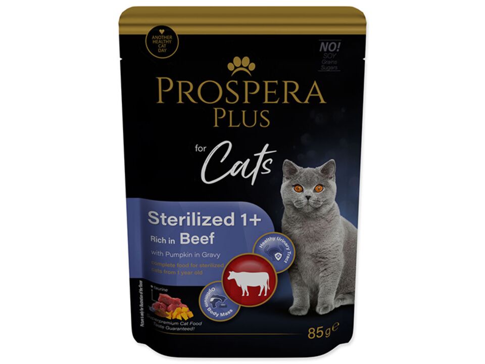 Kapsička Prospera Plus Sterilized 1+, Beef, Pumpkins 85g. EAN: 8595681849366