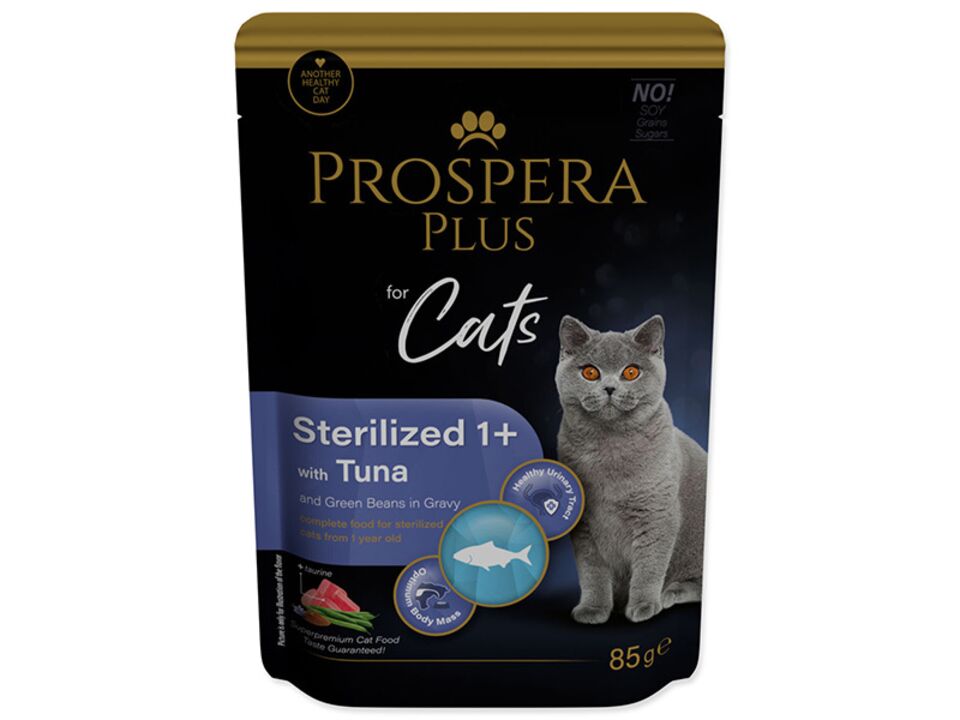 Kapsička Prospera Plus Sterilized 1+, Tuna, Beans 85g. EAN: 8595681849380