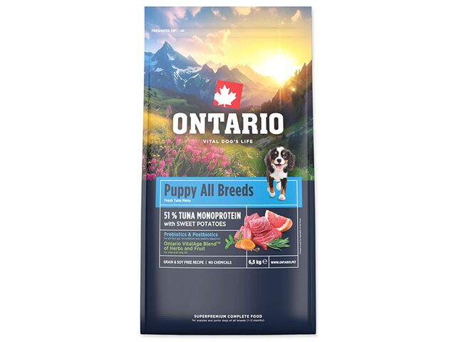 Obrázek produktu Krmivo Ontario Puppy & Junior All Breeds Monoprotein Tuna & Sweet Potatoes 6,5kg
