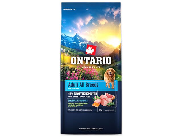Obrázek produktu Krmivo Ontario Adult All Breeds Monoprotein Turkey & Sweet Potatoes 12kg