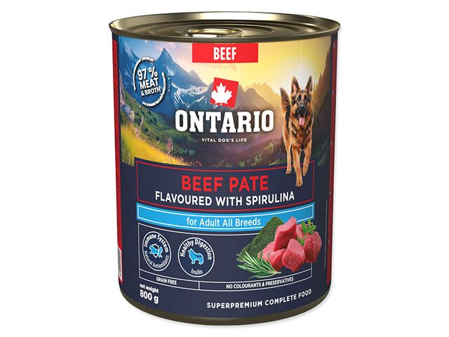 Obrázek produktu Konzerva Ontario Adult hovězí pate s příchutí spiruliny 800g