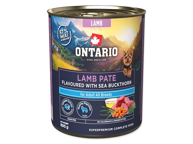 Obrázek produktu Konzerva Ontario Adult jehněčí pate s příchutí rakytníku 800g
