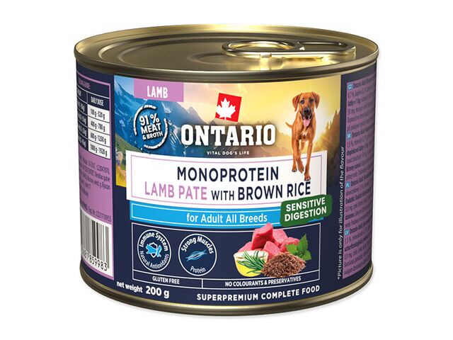 Obrázek produktu Konzerva Ontario Adult monoprotein jehněčí pate s hnědou rýží 200g