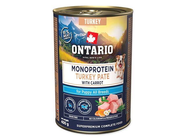 Obrázek produktu Konzerva Ontario Puppy monoprotein krůtí pate s mrkví 400g