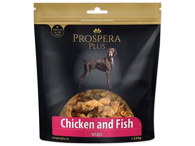 Obrázek produktu Pochoutka Prospera Plus kuřetem obalené rybičky 230g
