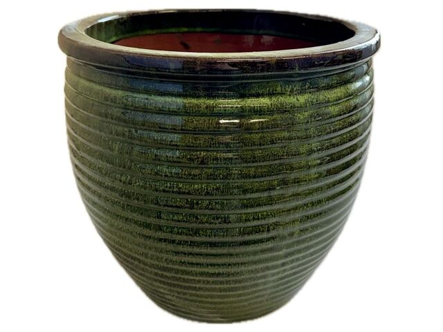 Obrázek produktu Květináč keramický glazovaný Stripe 31x29cm, tmavě zelený