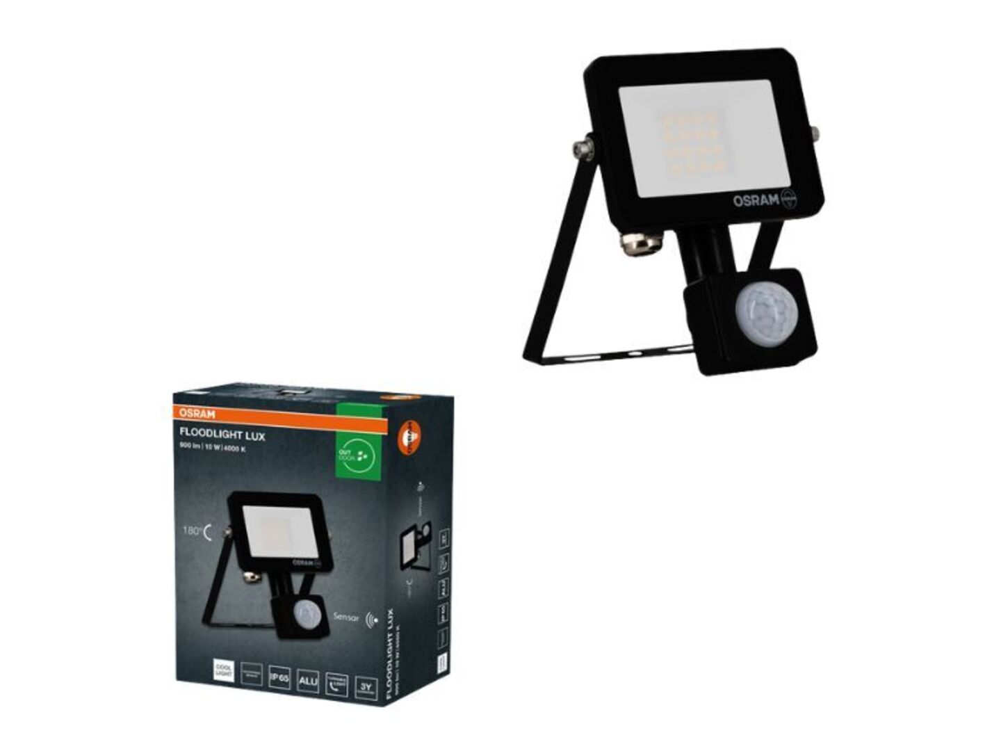 OSRAM Reflektor LED 10 W, IP65, Floodlight lux, senzor, černá, 4000K Osram