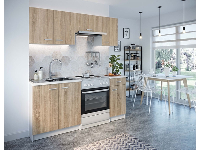 Obrázek produktu Kuchyňská sestava Eco, blok 180 cm, 5 skříněk, bílá/dub sonoma