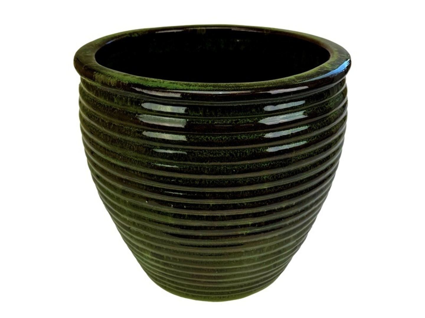 Květináč keramický glazovaný Stripe, tmavě zelený