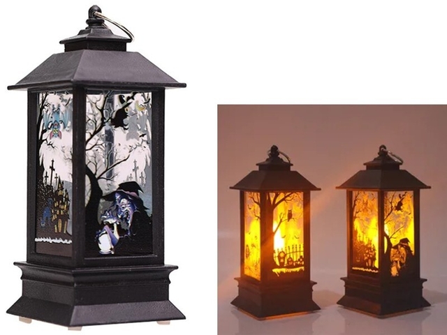 Obrázek produktu Lucerna plastová LED svítící Halloween 14x5,5x5,5cm černá