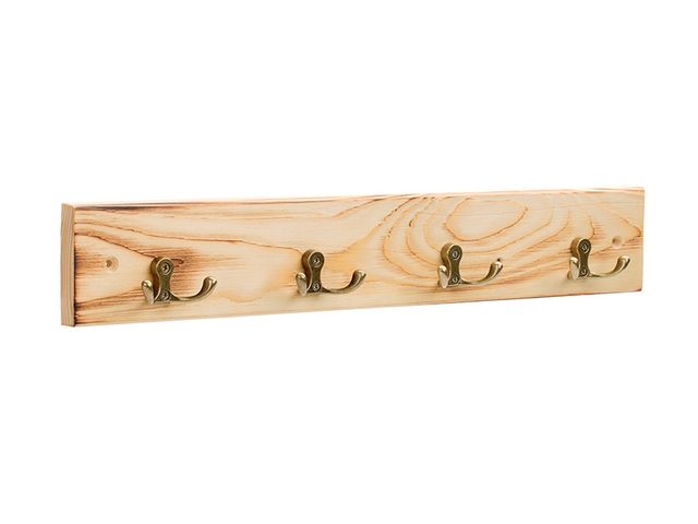 Obrázek produktu Lišta věšáková 500x80mm, 4 háčky, drásané dřevo, přírodní