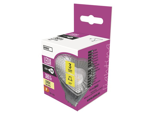 Obrázek produktu Žárovka LED CLS MR16 4,5W(28W) 380lm GU5.3 WW