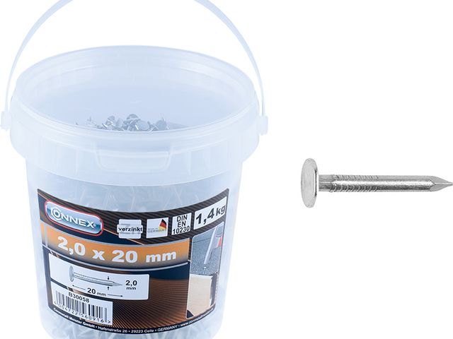 Obrázek produktu Pokrývačské hřebíky, pozink, 2,0x20 mm, 1,4 kg