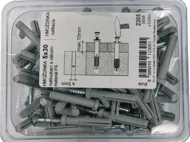 Obrázek produktu Hmoždinka s hřebem a válcem 5x30 v.100ks