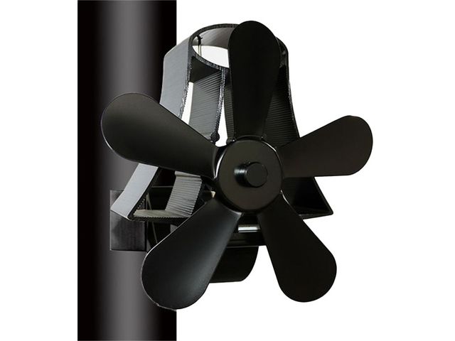 Obrázek produktu Ventilátor krbový na kouřovod, černý, 5 lopatek, s páskou 170x140x101mm