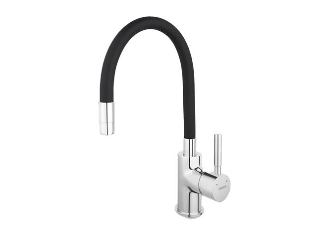 Obrázek produktu Baterie Ferro dřezová s flexi ramenem, černá-chrom