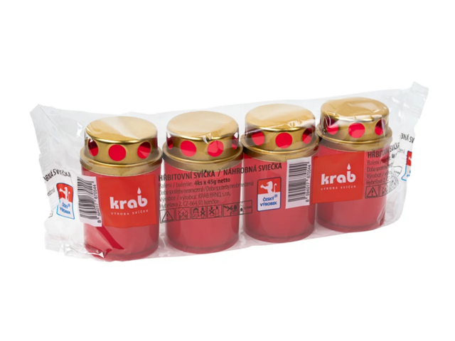 Obrázek produktu Svíčka hřbitovní s víčkem vklad 45g, 14 hodin červená 4ks