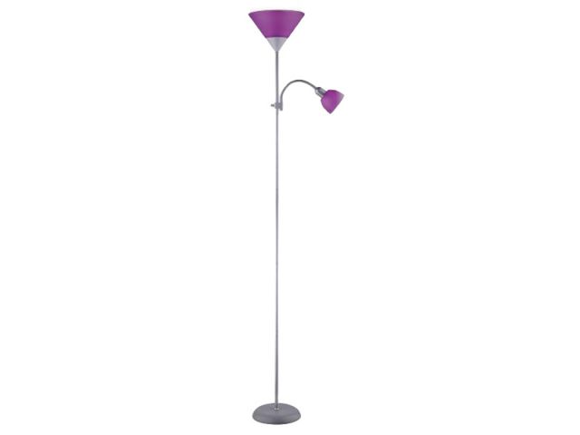 Obrázek produktu Lampa stojací ACTION, H180cm, se čtecím ramínkem, stříbrná/ fialová, s vypínače