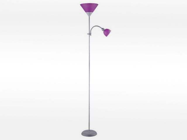 Obrázek produktu Lampa stojací ACTION, H180cm, se čtecím ramínkem, stříbrná/ fialová, s vypínače