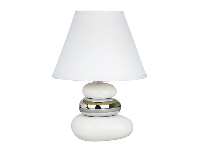 Obrázek produktu Lampa stolní keramická Salem, E14 1x40W, bílá/ stříbrná, s vypínačem na kabelu