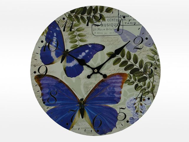 Obrázek produktu Hodiny nástěnné Modrý motýl 34 cm