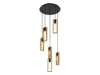 Svítidlo závěsné Littleton E27 6x60W ocel černá dřevo přírodní