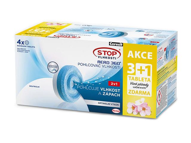 Obrázek produktu Ceresit Stop vlhkosti AERO 360° náhradní tablety 3+1 luční kvítí 4x450 g